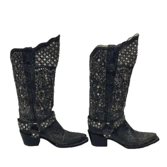 Ferrini Charcoal Country Rebel Western Leather Boot Women's Size 6 - Picture 3 of 6